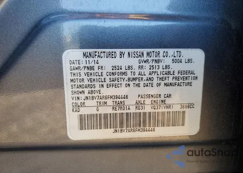 2015 Infiniti Q50 Base from USA, damaged, VIN JN1BV7AR6FM394446